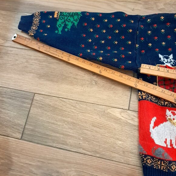 Vintage Sweater Loft Cat Cardigan Sweater Women's Size S Small blue red READ - Picture 9 of 11